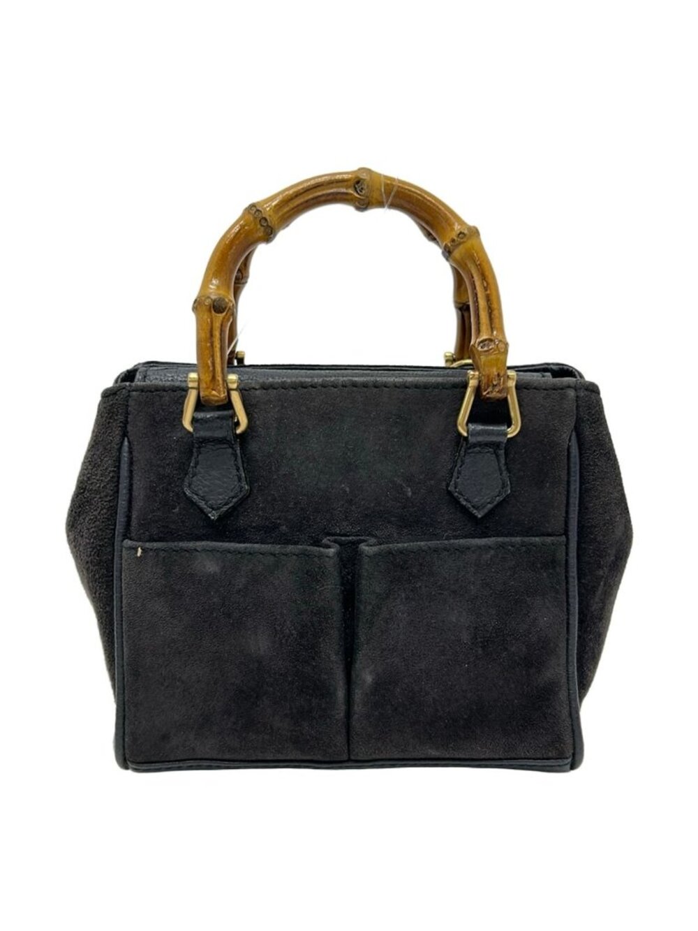 Gucci Handle Bamboo Navy Brown Mini Bag Leather